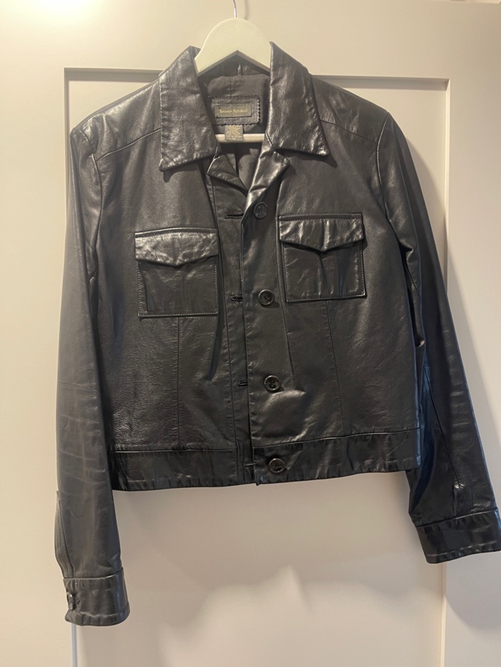 Banana Republic Black Leather Button-Front Jacket